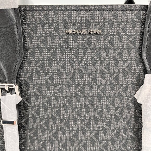 Michael Kors Moore Large Buckle Tote Black Logo Canvas Silver Hardware - Picture 6 of 16